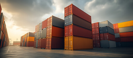 Fototapeta premium Large stack of shipping containers at an industrial port