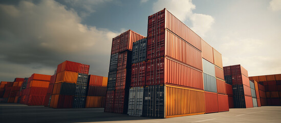 Fototapeta premium Large stack of shipping containers at an industrial port