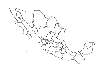 Naklejka premium Mexico map outline, linear doodle illustration. isolated on white background for website layouts,background,education, precise,customizable,Travel worldwide,map silhouette backdrop,earth geography.