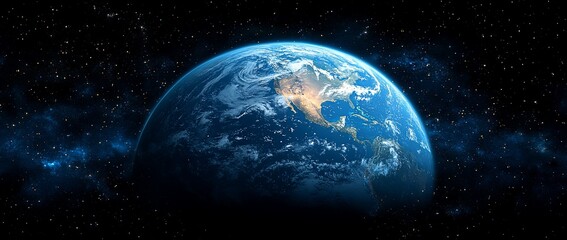 Obraz premium A stunning view of Earth from space, showcasing its blue oceans and landmasses.