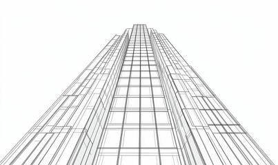 Fototapeta premium Line drawing of a skyscraper facade.