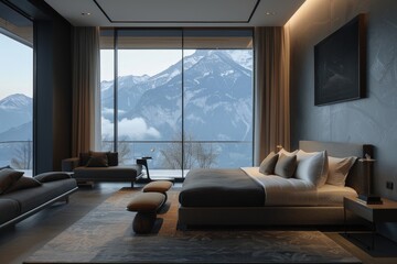 Modern Bedroom with Mountain View