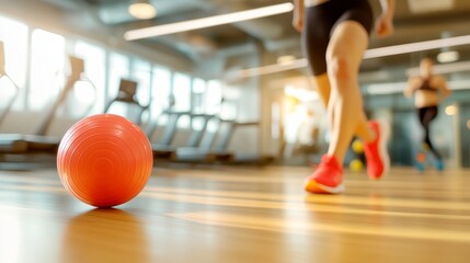 Obraz premium Red Exercise Ball in a Gym