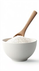 Organic rice, in a bowl with wooden spoon, 3D illustration