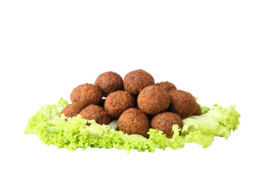 PNG falafel with vegetables isolated on white background.