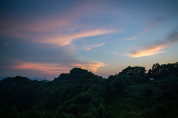 sunset in the mountainous village