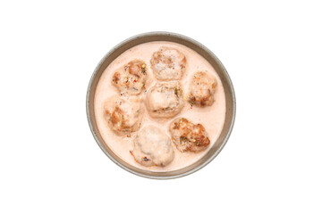 PNG, meatballs in a plate, isolated on white background.