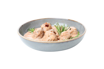 PNG, meatballs in a plate, isolated on white background.