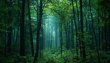 Obraz premium A dense forest where the leaves of every tree murmur soft, unintelligible words