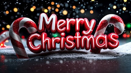 Merry Christmas Whimsical Candy Cane Text Design