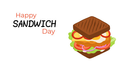 National Sandwich Day banner with colorful sandwiches filled with fresh vegetables, cheese and meat. Design for holiday promotions, or culinary projects.