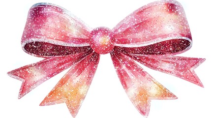 Pink Glitter Bow Watercolor Illustration