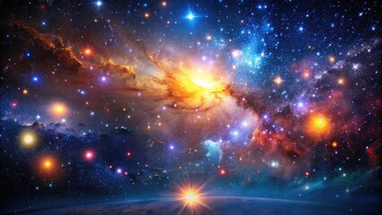 Naklejka premium Bokeh Effect High Definition Star Field, Colorful Night Sky, Space Nebula, and Galaxies - Astronomy Concept Background for Stunning Visuals