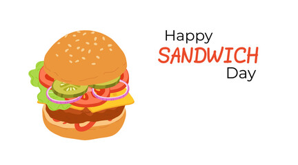 National Sandwich Day banner with colorful sandwiches filled with fresh vegetables, cheese and meat. Design for holiday promotions, or culinary projects.