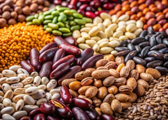 Obraz premium Close-Up of Dried Beans and Legumes for Urban Exploration Photography, Highlighting Texture and Color in Natural Light, Perfect for Food Photography and Culinary Uses