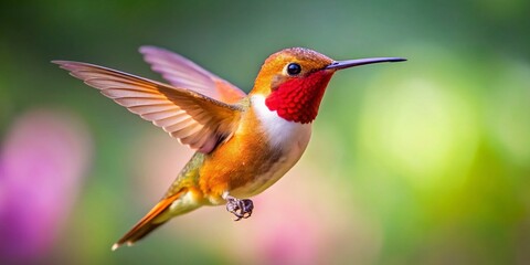 Fototapeta premium Rufous Hummingbird in Minimalist Style with Blurred Background for Nature Lovers