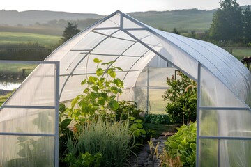 Cultivation of organic vegetables and fruits in a greenhouse sustainable polytunnel