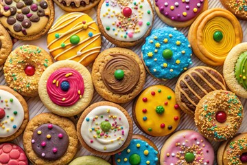 Collection of Round Cookies and Biscuits with Sprinkles and Icing on Transparent Background, Assorted Flavors Mockup Template for Artwork Design, Perfect for Baking and Dessert Projects
