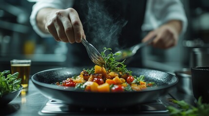 Gourmet Vegetarian Dish Preparation by Chef