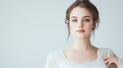 Beautiful Woman in White Lace Dress Portrait Photography