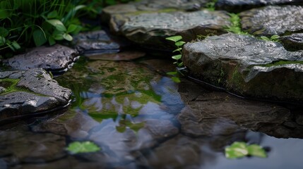 Tranquil Water Reflection on Stones in Nature