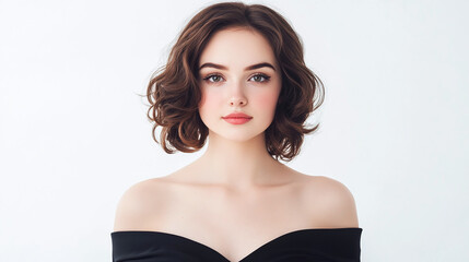 Fototapeta premium Elegant Woman Portrait with Short Curly Hair