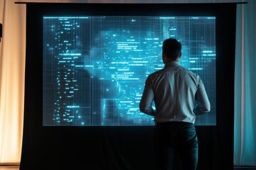 A man is presenting an AI model word on the big screen