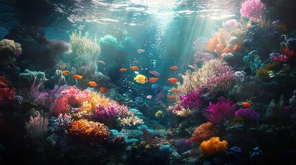 Fototapeta premium Vibrant Underwater Coral Reef with Colorful Fish
