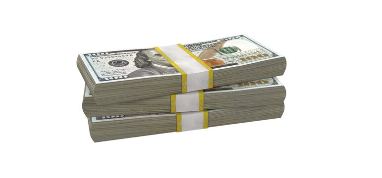 Close up stack of one hundred new US dollar bill transparent image