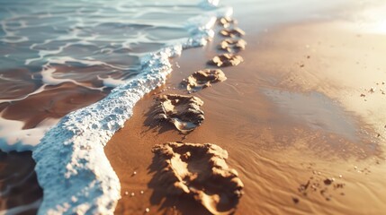Tranquil Beach with Footprints in the Sand at Sunset
