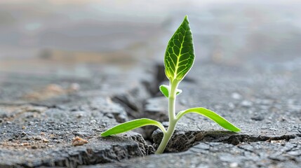 A young plant breaking through the cracked soil, symbolizing growth and positive change from adversity, Change
