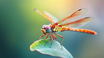 Colorful Dragonfly on Leaf in Nature