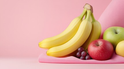 Colorful Fruit Arrangement on a Soft Pink Background