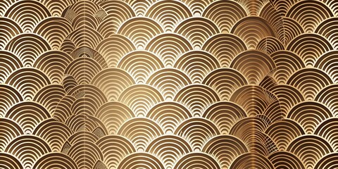 Seamless Japanese Style Patterns with Feathers and Fish Scales in Brown and Sepia Tones