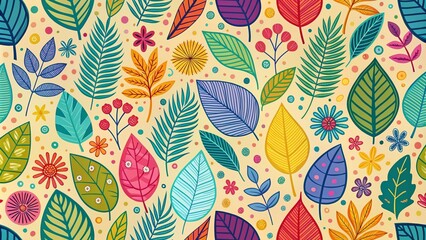 Seamless Leaf Pattern with Floral Background for Trendy Minimalist Art for Children