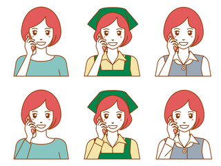 スマホで電話するショートカットの女性