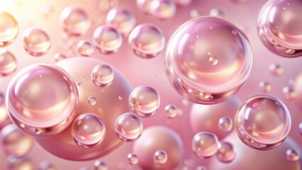 Fototapeta premium Fresh and Glossy Collagen Water Drops on Pink Background for Skincare and Beauty Themes, Highlighting Hydration and Cleanliness, Ideal for Wellness and Cosmetic Products