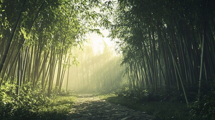 Obraz premium Serene Bamboo Forest Path with Soft Light