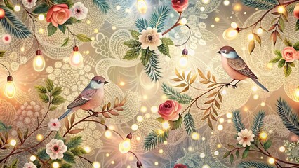 Seamless Sheer Lace Floral Pattern with Bokeh Effect for Elegant Textile Design