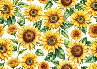 Seamless Sunflower Pattern Design on White Background for Floral Textiles and Home Decor Inspiration