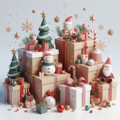 Charming Christmas Gift Tower with Snowmen, Santa Figures, and Festive Trees for Holiday Decor