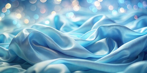 Obraz premium Gentle Waves of Silk Fabric in Cool Blue Tone with Bokeh Effect, Soft Highlights, Textured Background, Elegant Drapery, Luxury Textiles, Artistic Composition, Serenity, Calm Atmosphere