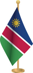 Namibia flag on a pole. Namibia flag on pole isolated on white background