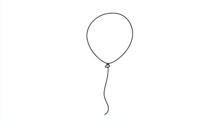 A simple line drawing of a birthday balloon, perfect for kids' party decorations.continuous single one line art concept.