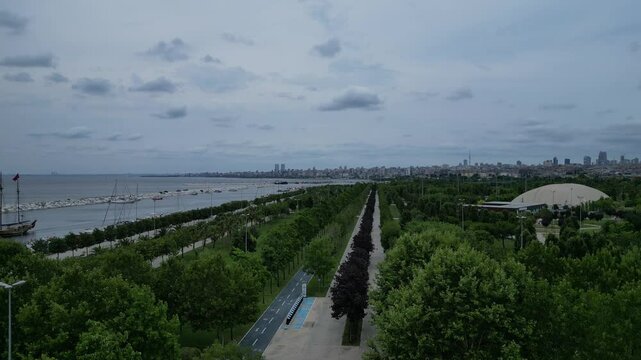 Istanbul, Turkey - Aerial view of park in Maltepe district on the Marmara Sea coast of the Asian side.