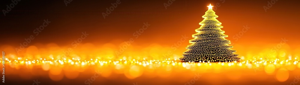 Poster Golden Christmas Tree with Lights.