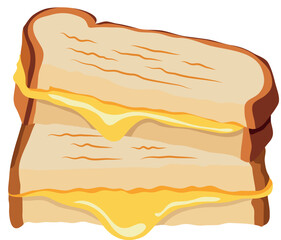 Sandwich Toast Slices with Melting Cheese Illustration Isolated on White Background