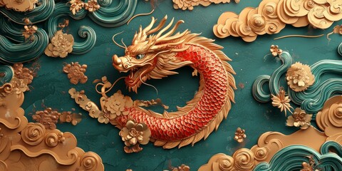 Fototapeta premium Poster banner dragon Chinese zodiac, Generative AI