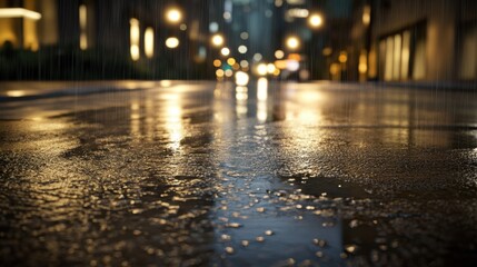 Rainy Night City Street Reflection Bokeh Lights Abstract Background