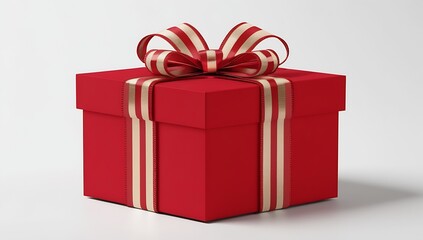 Obraz premium A simple yet stylish red gift box with a red ribbon, on a white background. Ideal for holiday promotions, festive designs, or any celebratory occasion requiring a touch of elegance.